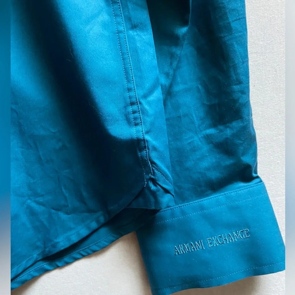 Armani Exchange Cotton teal blue button up shirt  Sz L - Picture 5 of 10